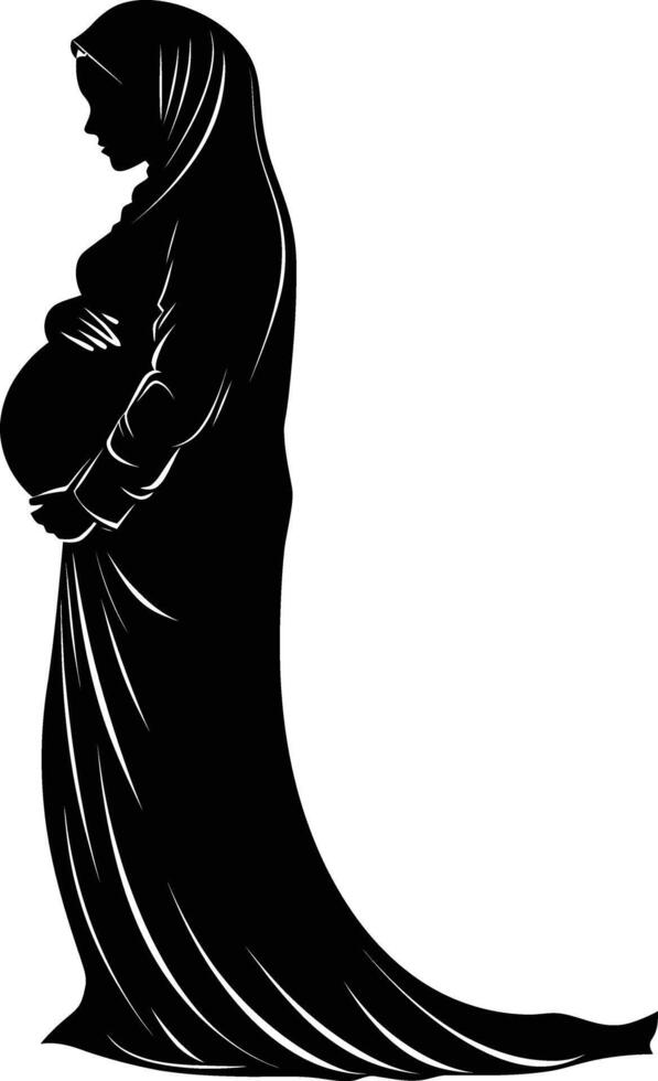 ai generiert Silhouette schwanger Hijab voll Körper schwarz Farbe nur vektor