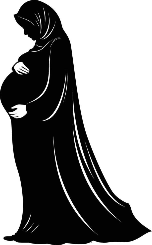 ai genererad silhuett gravid hijab full kropp svart Färg endast vektor