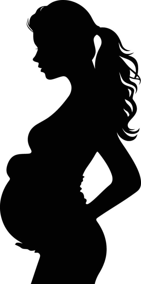 ai genererad silhuett gravid mamma full kropp svart Färg endast vektor