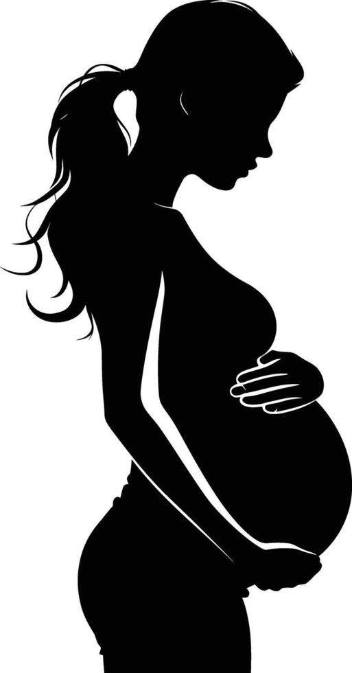 ai genererad silhuett gravid mamma full kropp svart Färg endast vektor