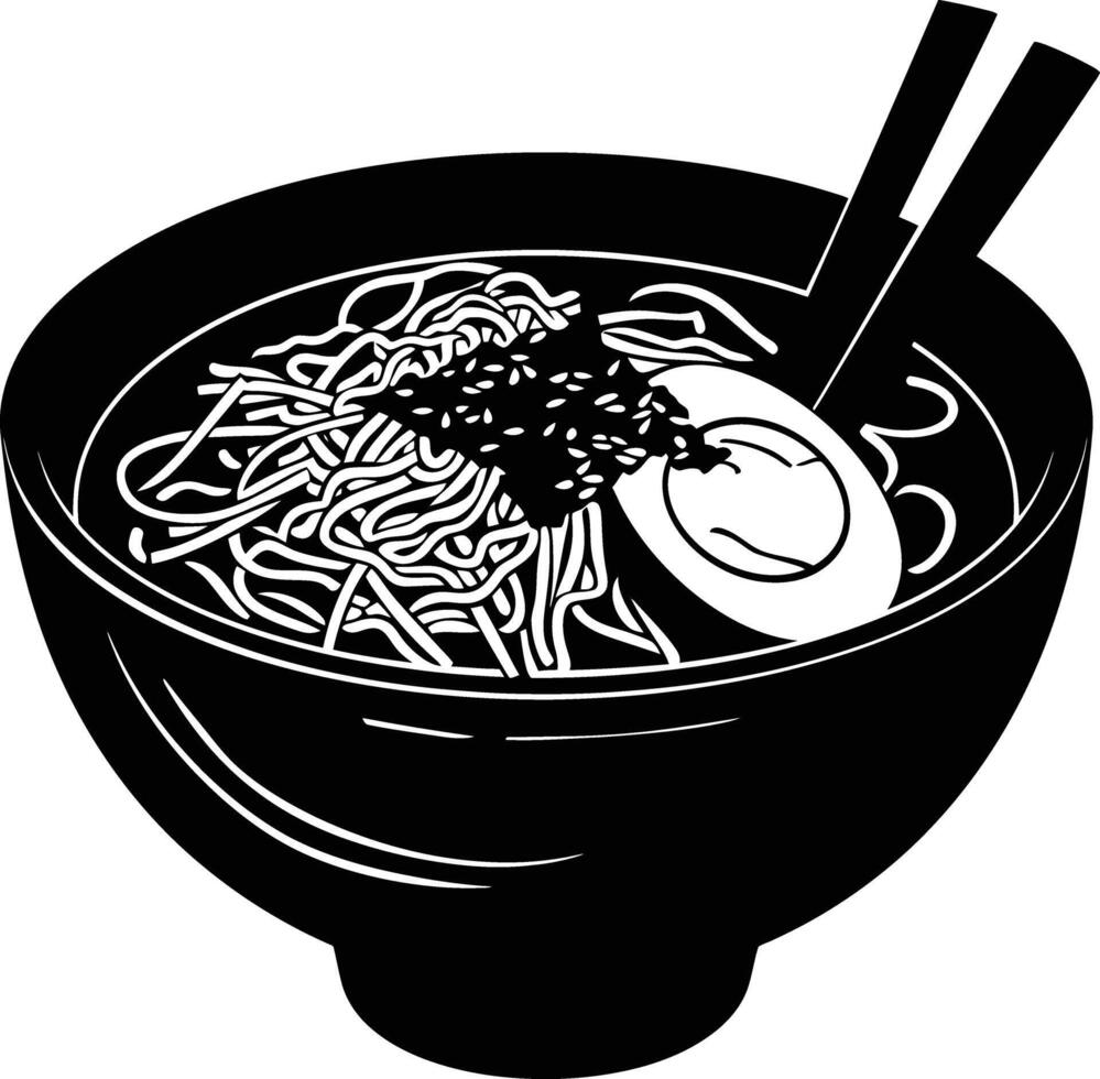 ai genererad silhuett Ramen eller ramyeon svart Färg endast vektor