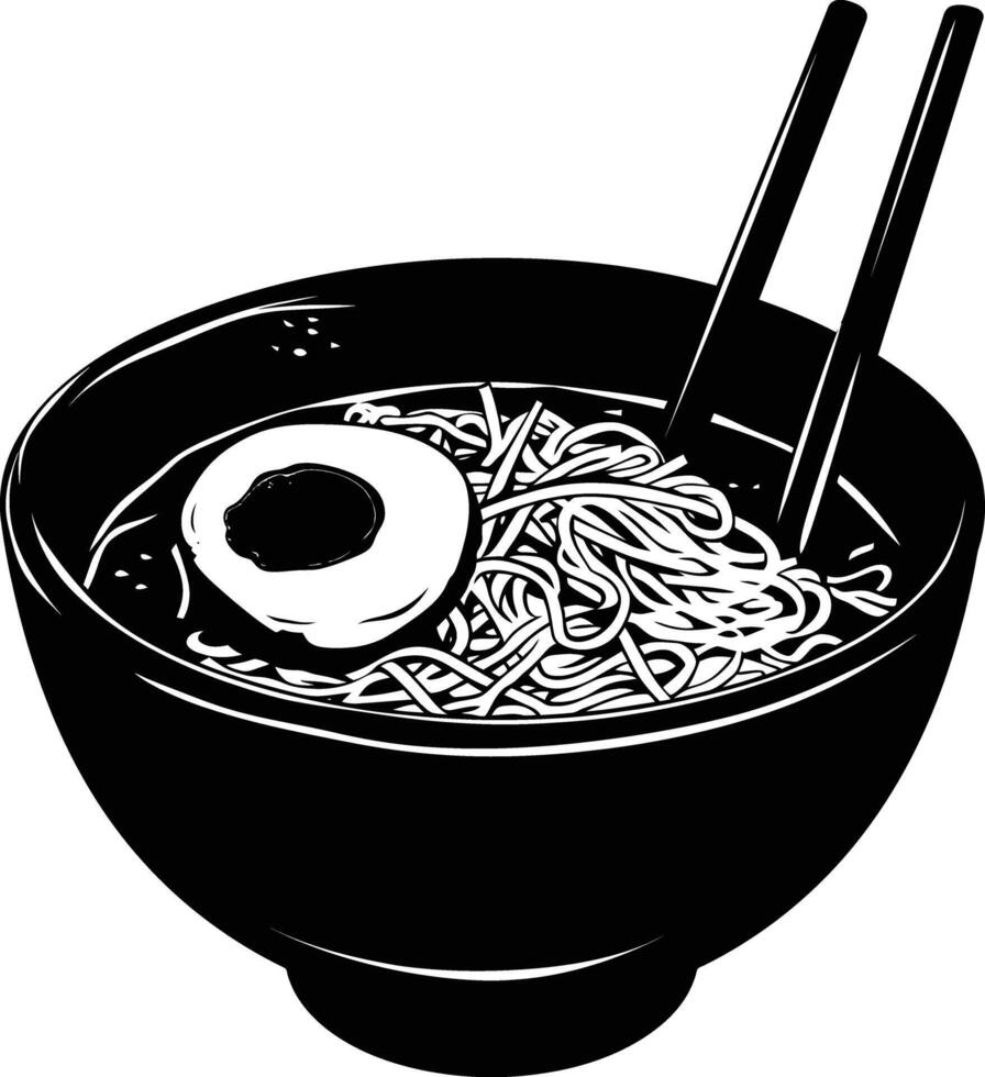 ai genererad silhuett Ramen eller ramyeon svart Färg endast vektor