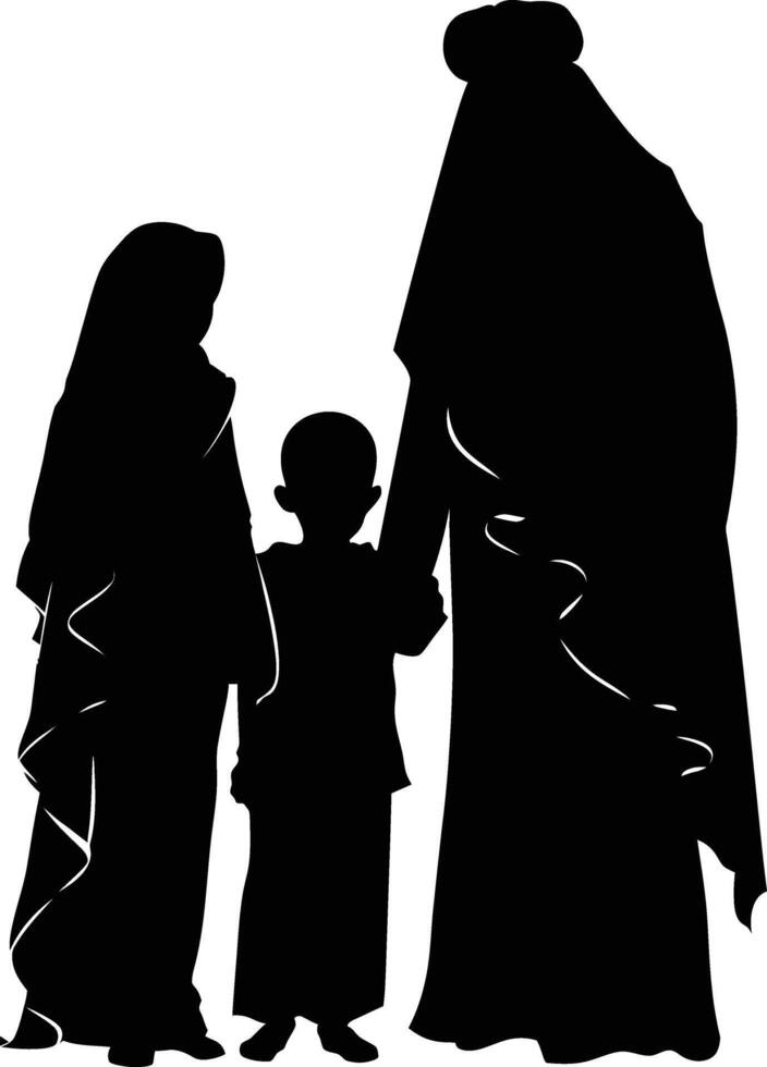 ai generiert Silhouette glücklich Muslim Familie schwarz Farbe nur voll Körper vektor