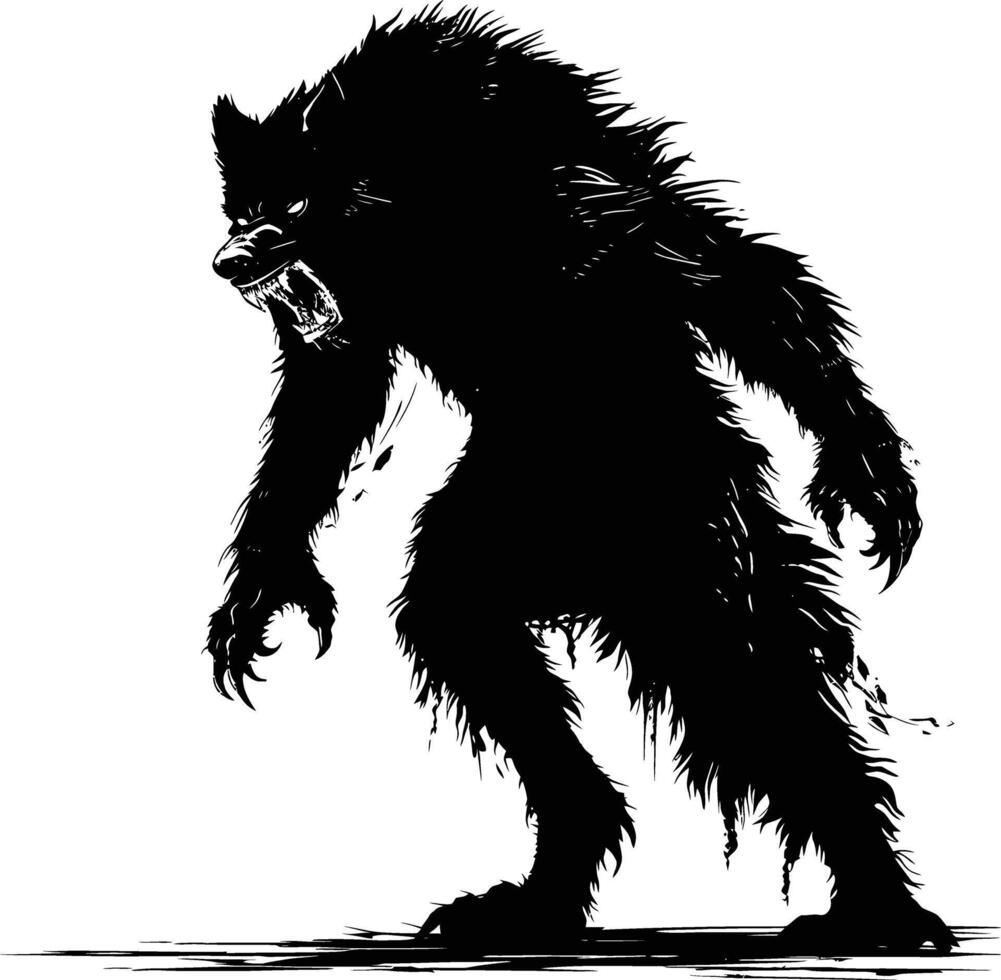 ai generiert Silhouette Kriegswolf oder gelegentlich Lykanthrop oder Lycan Monster- schwarz Farbe nur voll Körper vektor