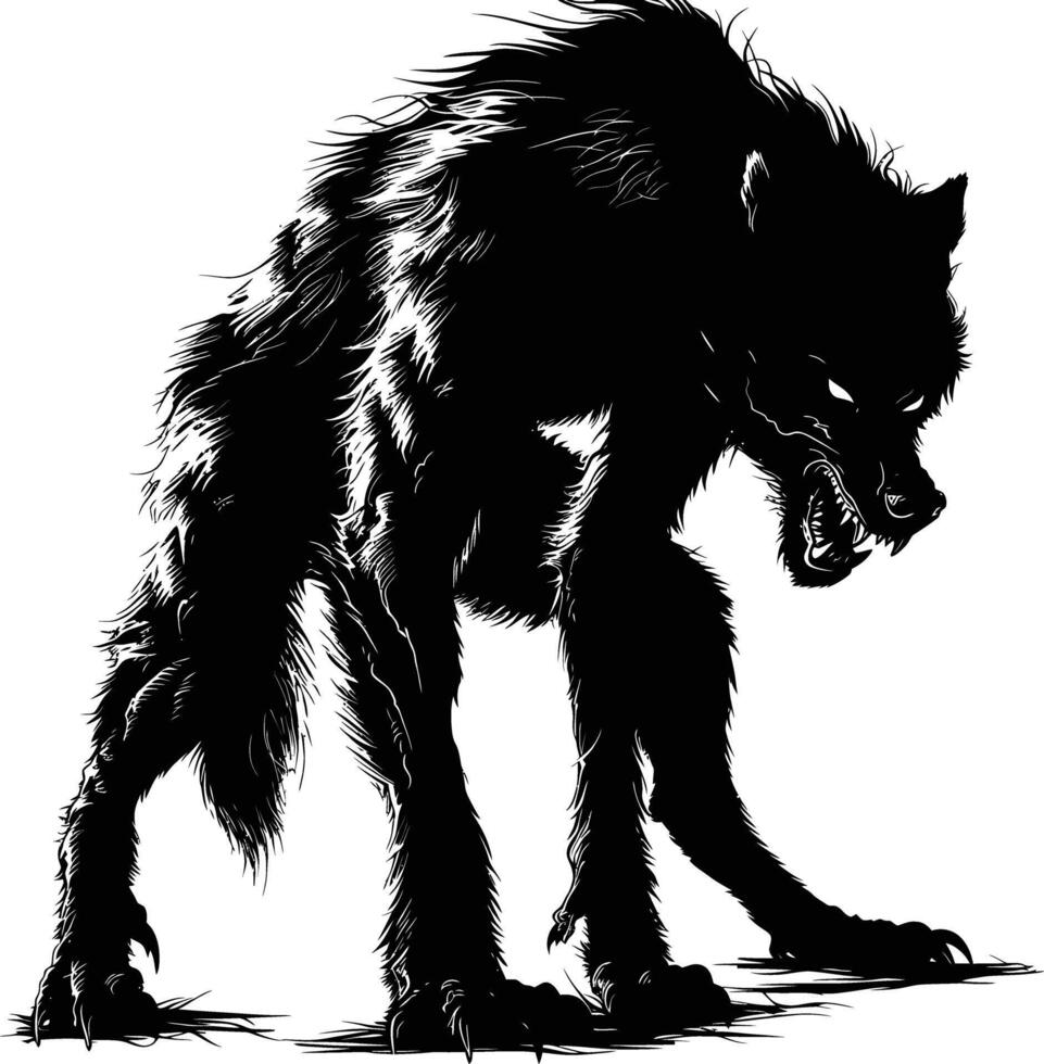 ai generiert Silhouette Kriegswolf oder gelegentlich Lykanthrop oder Lycan Monster- schwarz Farbe nur voll Körper vektor