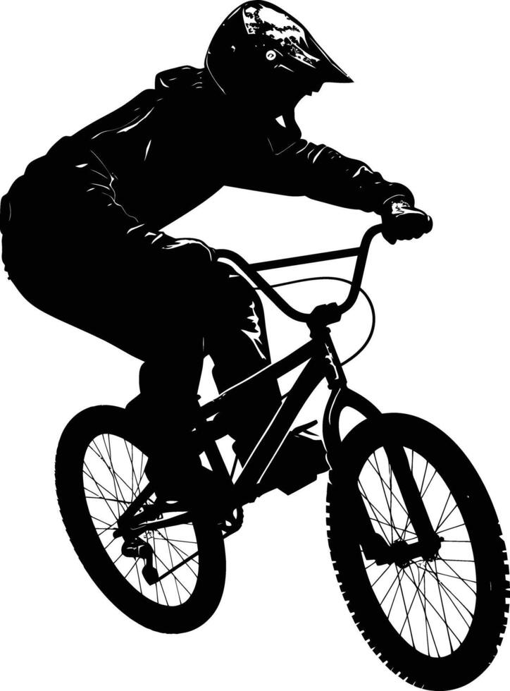 ai generiert Silhouette bmx Fahrrad springt im das Luft schwarz Farbe nur voll Körper vektor