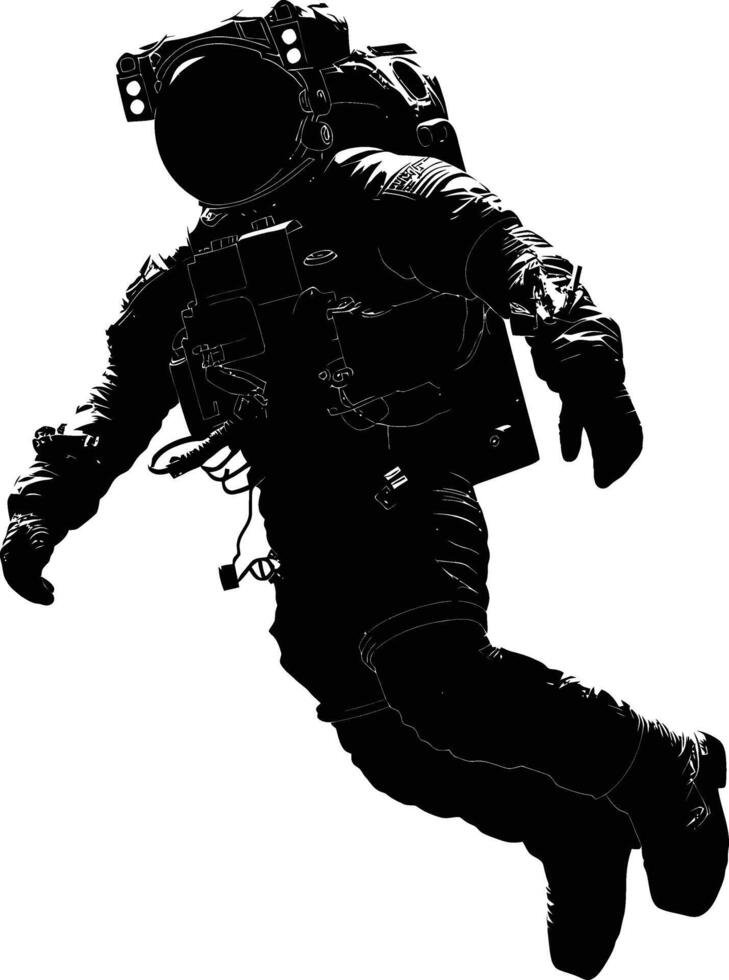ai generiert Silhouette Astronaut schwebend im Raum schwarz Farbe nur voll Körper vektor
