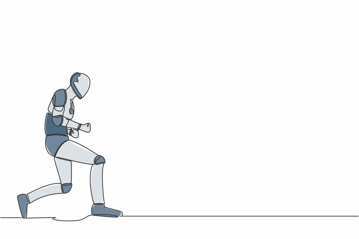 enda ett linje teckning av Lycklig robot rosett med ja gest. framgångsrik seger prestation. artificiell intelligens. elektronisk teknologi industri. kontinuerlig linje grafisk design vektor illustration