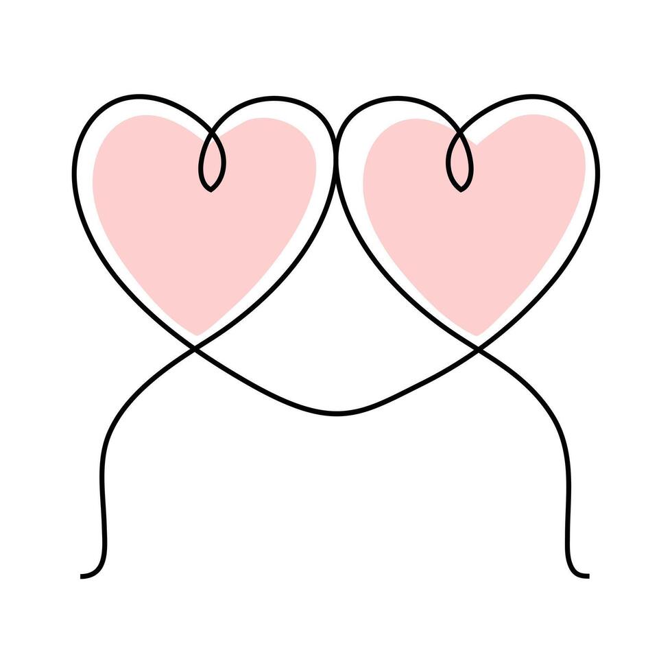 hjärta form romantisk symbol illustration kontinuerlig teckning enda linje konst vektor