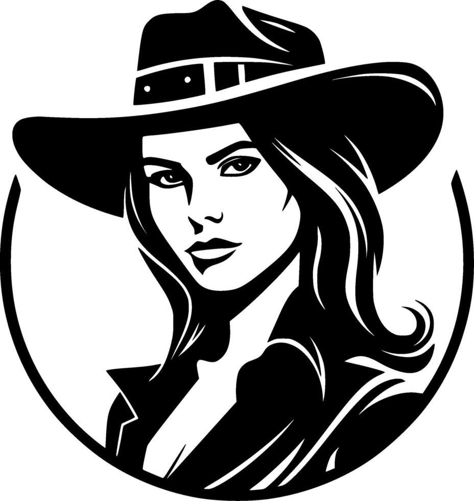 cowgirl - svart och vit isolerat ikon - vektor illustration