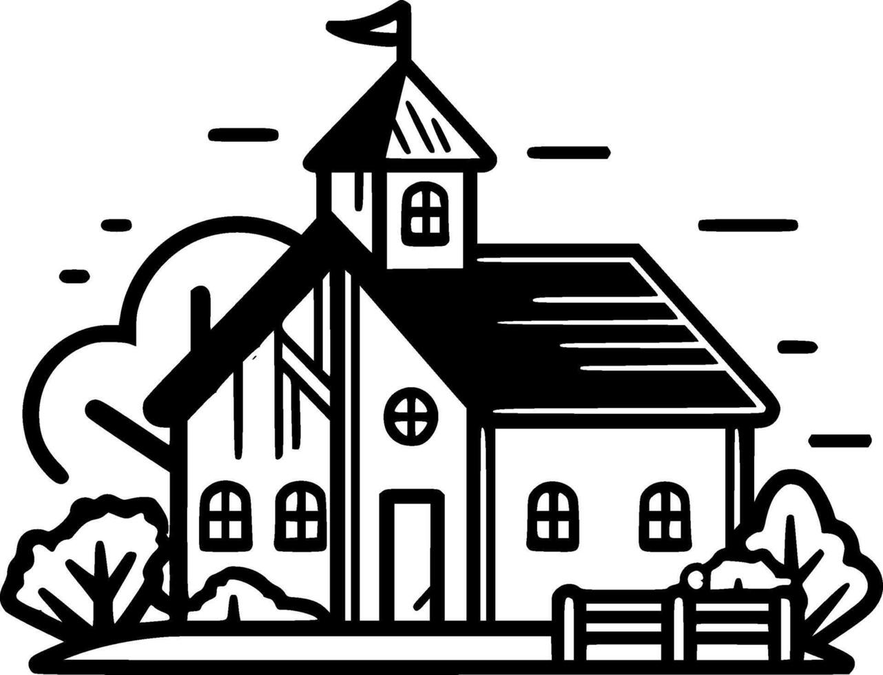 bondgård - svart och vit isolerat ikon - vektor illustration