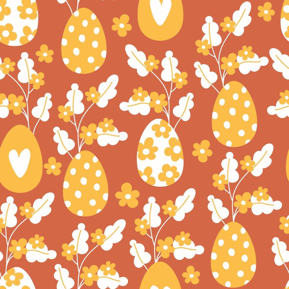 sömlös mönster av blommor och påsk ägg i tecknad serie stil vektor