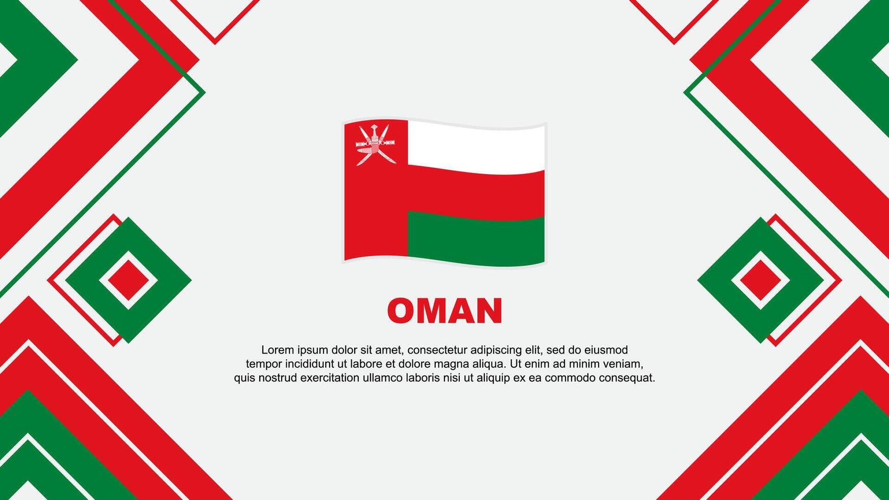 Oman Flagge abstrakt Hintergrund Design Vorlage. Oman Unabhängigkeit Tag Banner Hintergrund Vektor Illustration. Oman Hintergrund