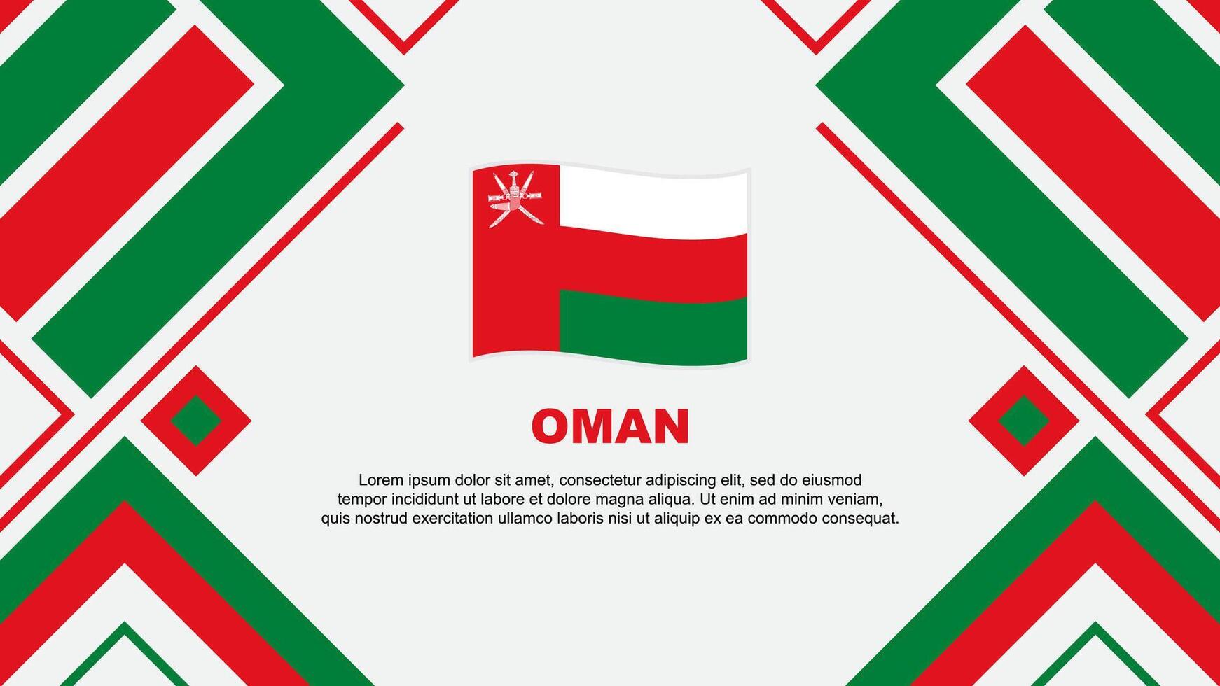 Oman Flagge abstrakt Hintergrund Design Vorlage. Oman Unabhängigkeit Tag Banner Hintergrund Vektor Illustration. Oman Flagge