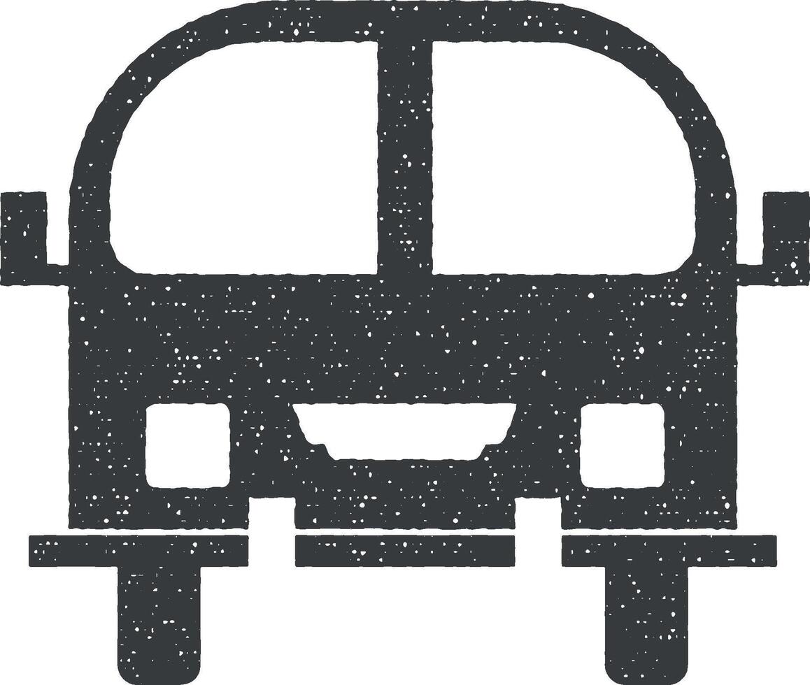 Vorderseite Aussicht Bus, Auto Symbol Vektor Illustration im Briefmarke Stil