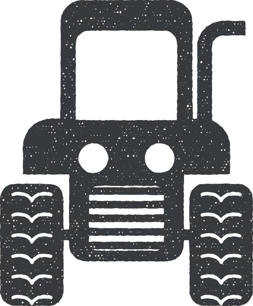 Vorderseite Aussicht auf Rädern Traktor Symbol Vektor Illustration im Briefmarke Stil