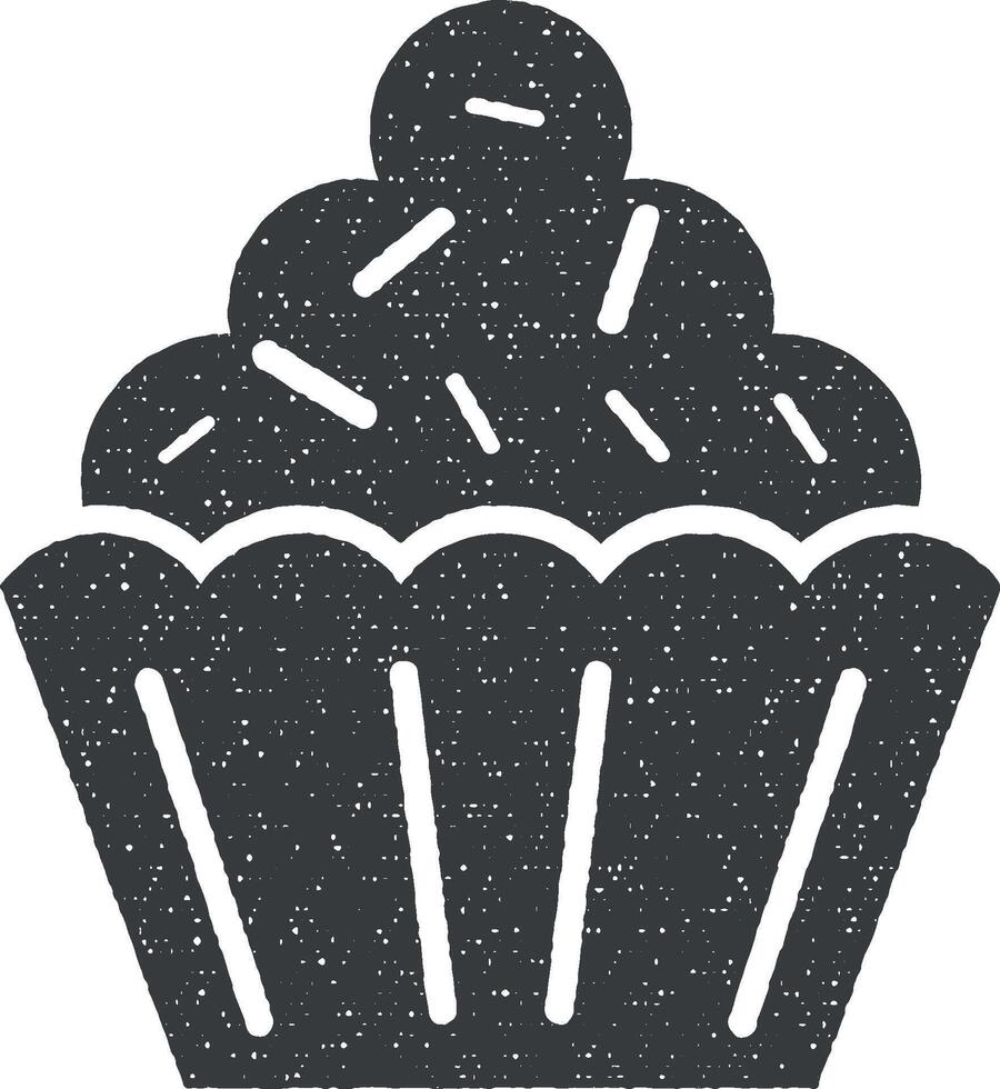 cupcake, öken, ljuv ikon vektor illustration i stämpel stil