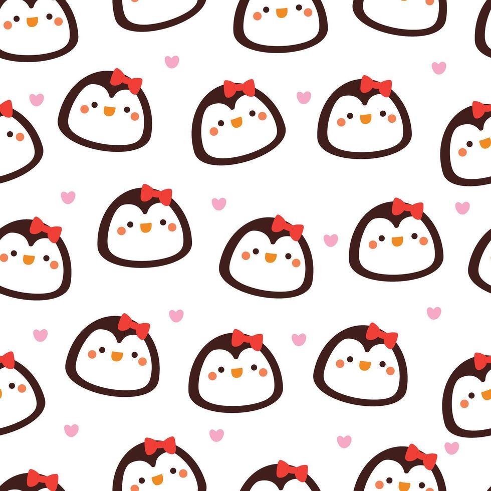 sömlös mönster tecknad serie pingvin med snöflingor. söt djur- tapet illustration för gåva slå in papper vektor