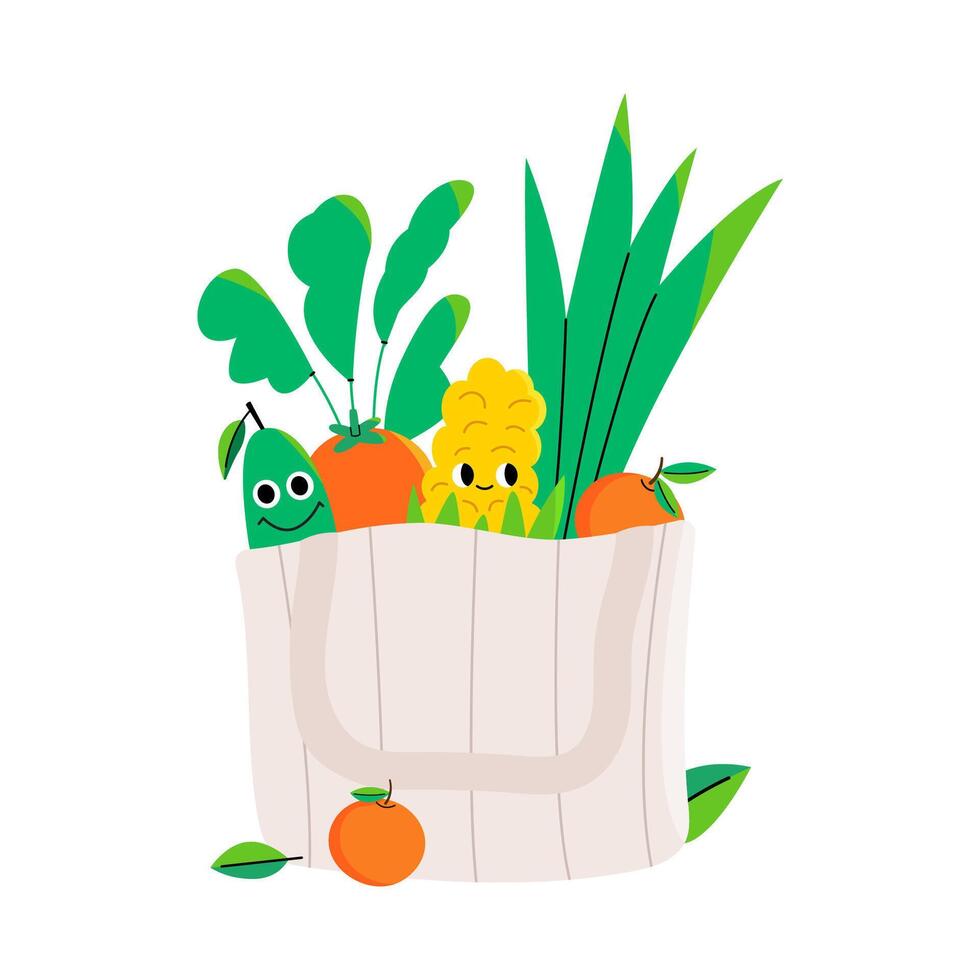 frukt och grönsaker i en väska vektor