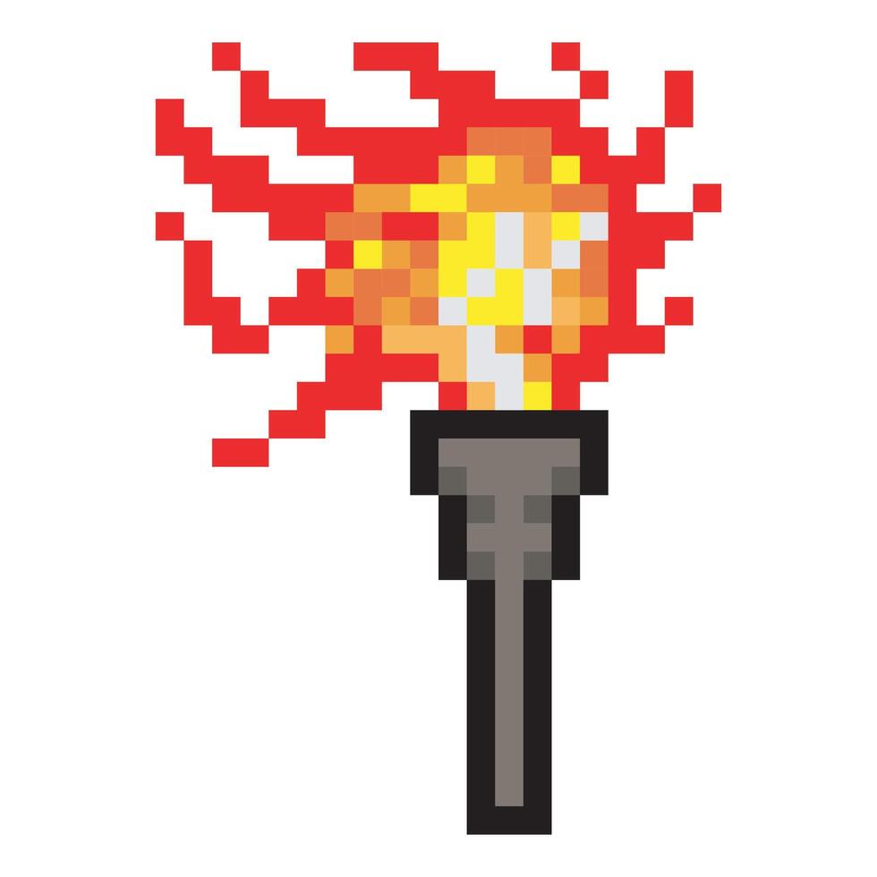 flammande ficklampa i pixel konst vektor