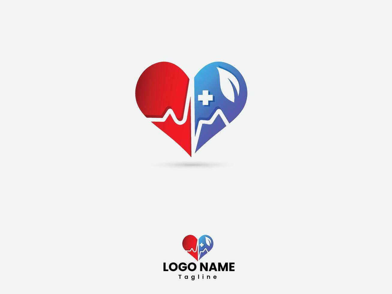 Gesundheit Pflege Logo Design. Liebe Form. Herzschlag Kunst. Prämie Vorlage. Blatt. Medizin vektor