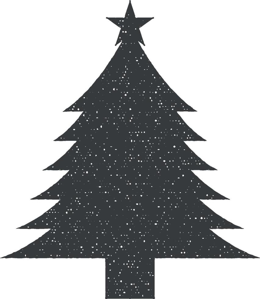 jul träd ikon vektor illustration i stämpel stil