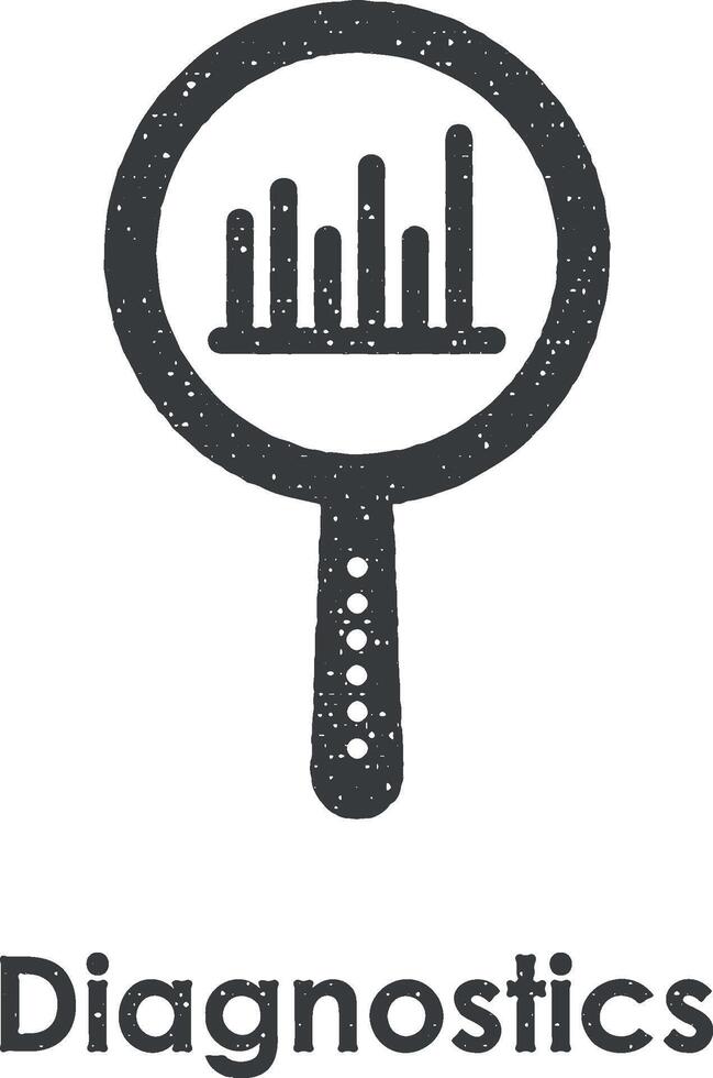 Lupe, Diagnostik, Diagramm Vektor Symbol Illustration mit Briefmarke bewirken