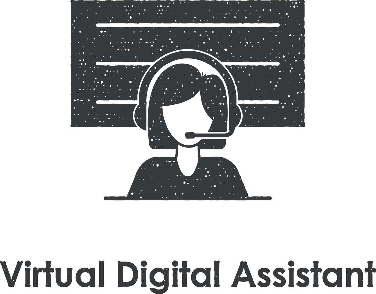 Planke, Frau, Unterstützung, virtuell Digital Assistent Vektor Symbol Illustration mit Briefmarke bewirken