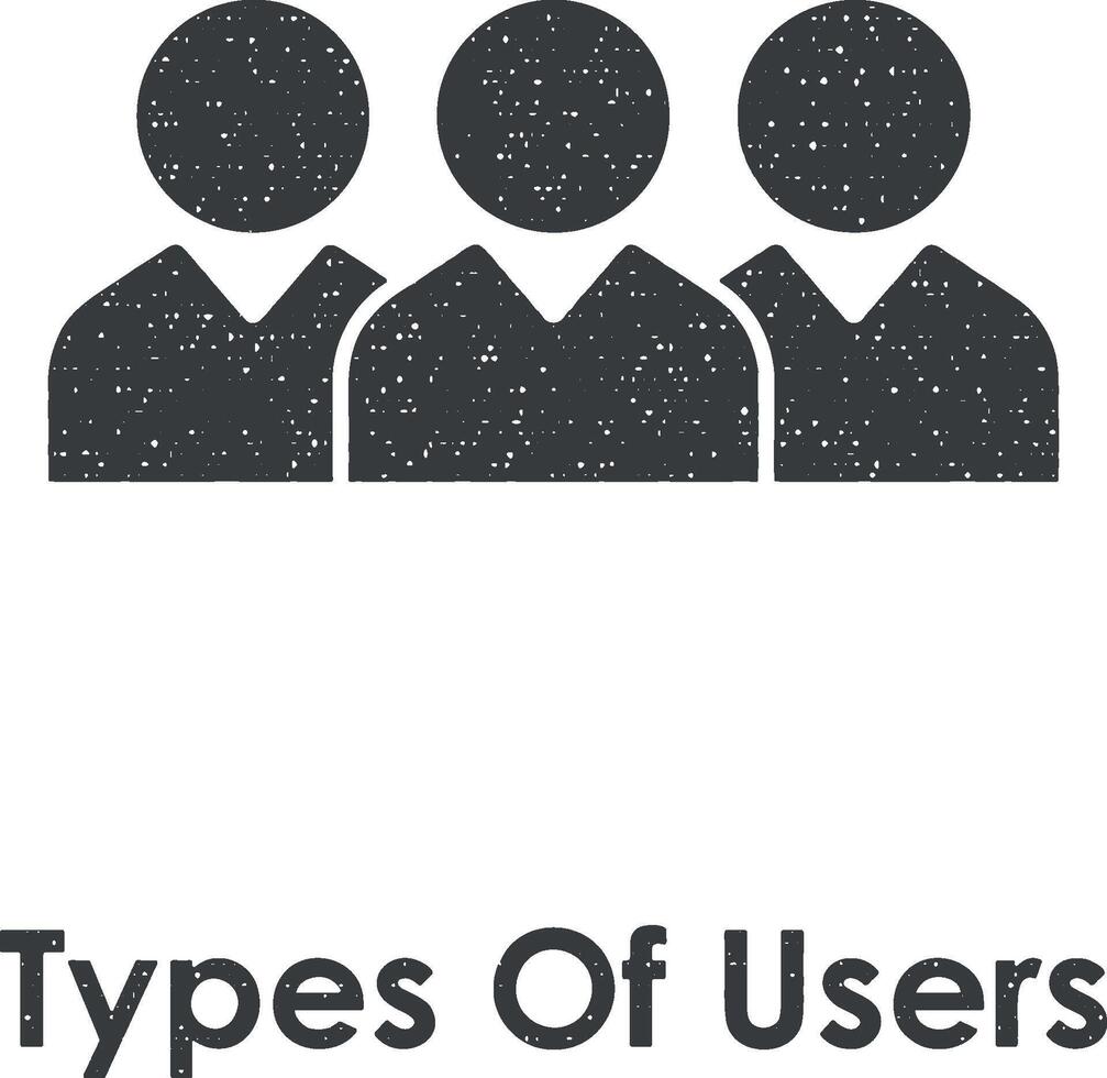 team, grupp, typer av användare vektor ikon illustration med stämpel effekt