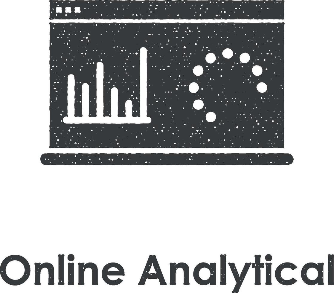 Laptop, Diagramm, online analytisch Vektor Symbol Illustration mit Briefmarke bewirken