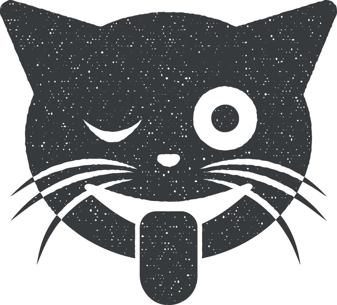 fastnat ut tunga blinka öga katt vektor ikon illustration med stämpel effekt