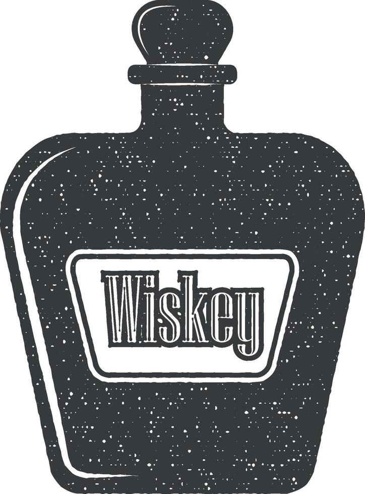 Whiskey Flasche Vektor Symbol Illustration mit Briefmarke bewirken