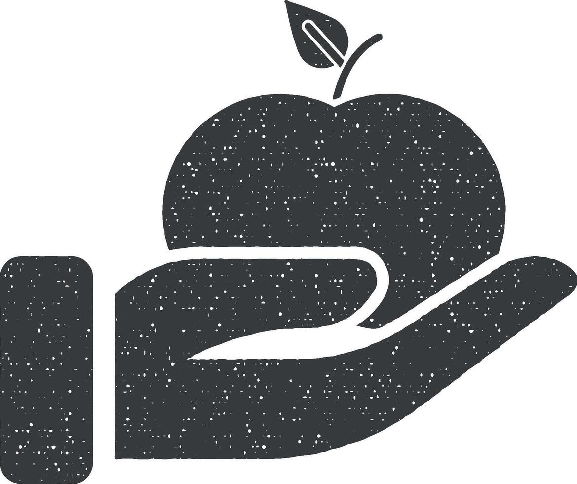 Apfel, Hand Vektor Symbol Illustration mit Briefmarke bewirken