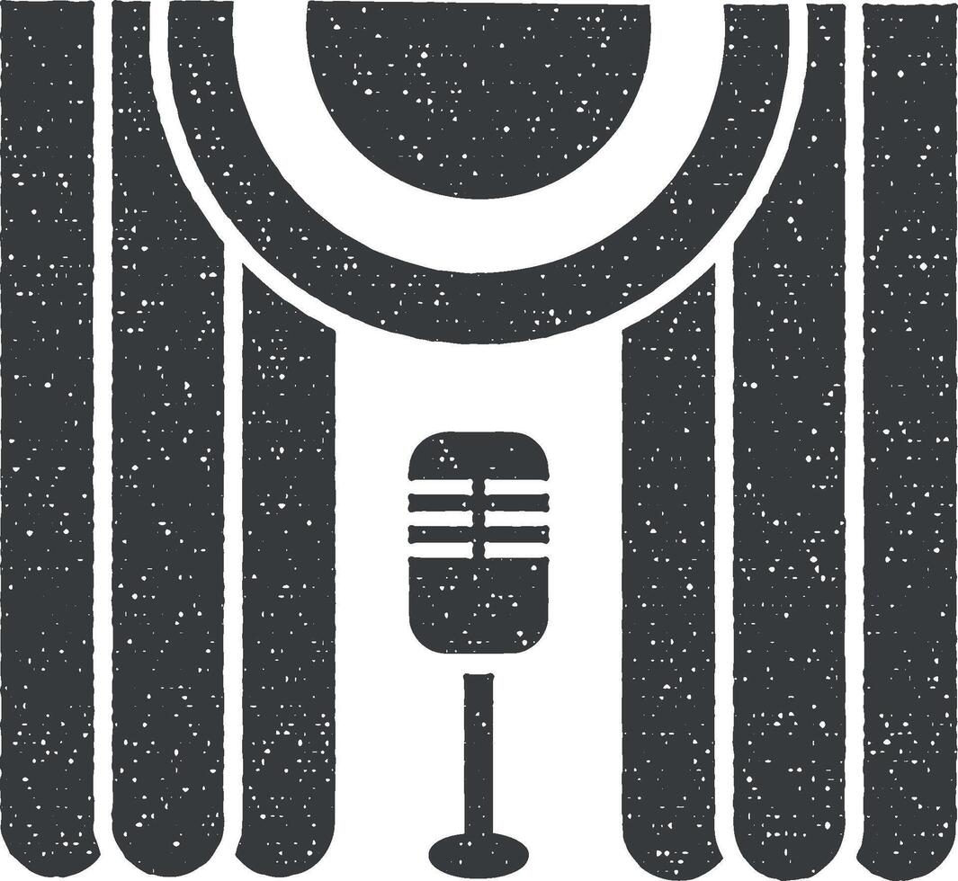 karaoke, ridå, mikrofon vektor ikon illustration med stämpel effekt