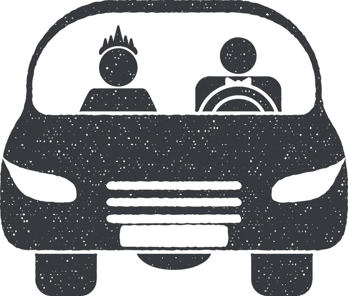 Jungvermählten im das Auto Vektor Symbol Illustration mit Briefmarke bewirken