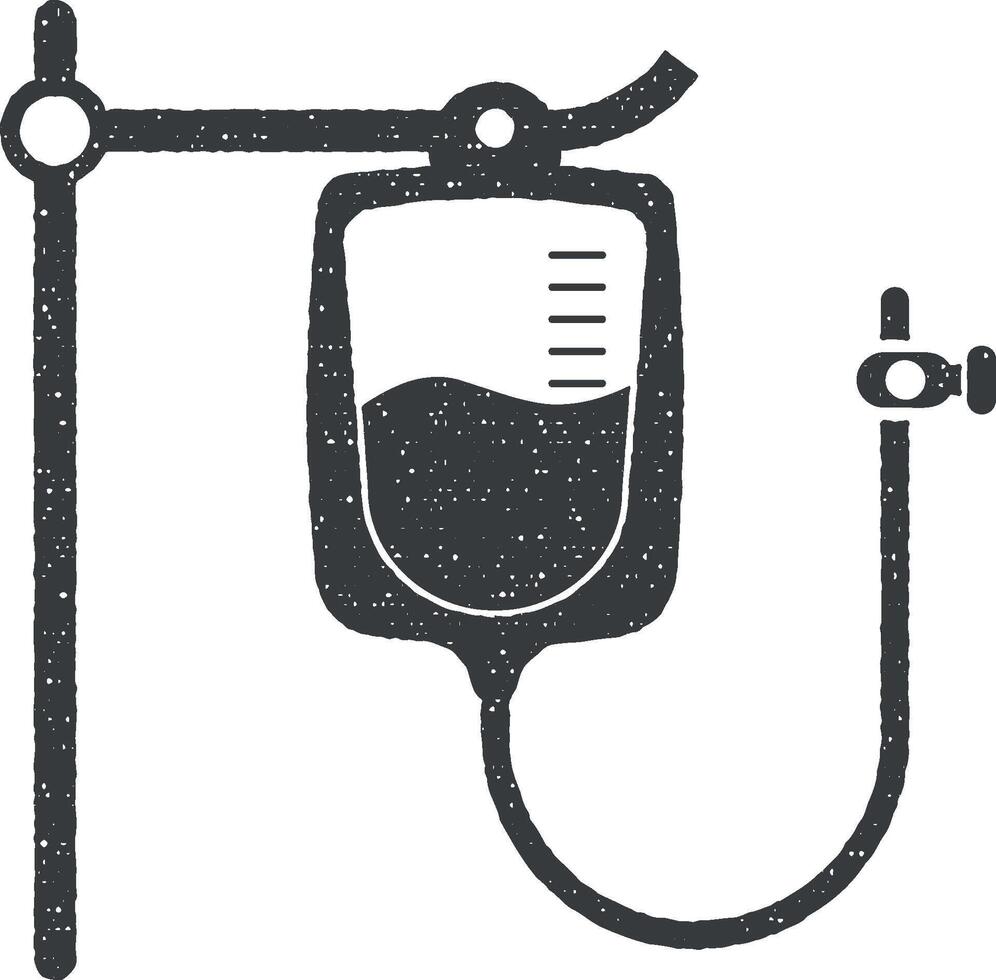 transfusion, blod, väska, medicinsk instrument vektor ikon illustration med stämpel effekt