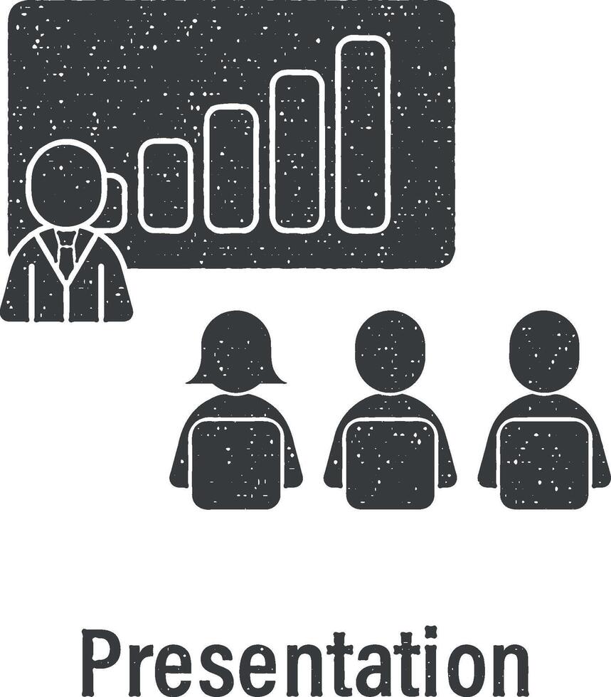 team arbete, analys, presentation, team, användare vektor ikon illustration med stämpel effekt