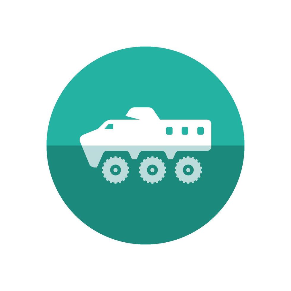 armerad fordon ikon i platt Färg cirkel stil. militär armén transport kula bevis vektor