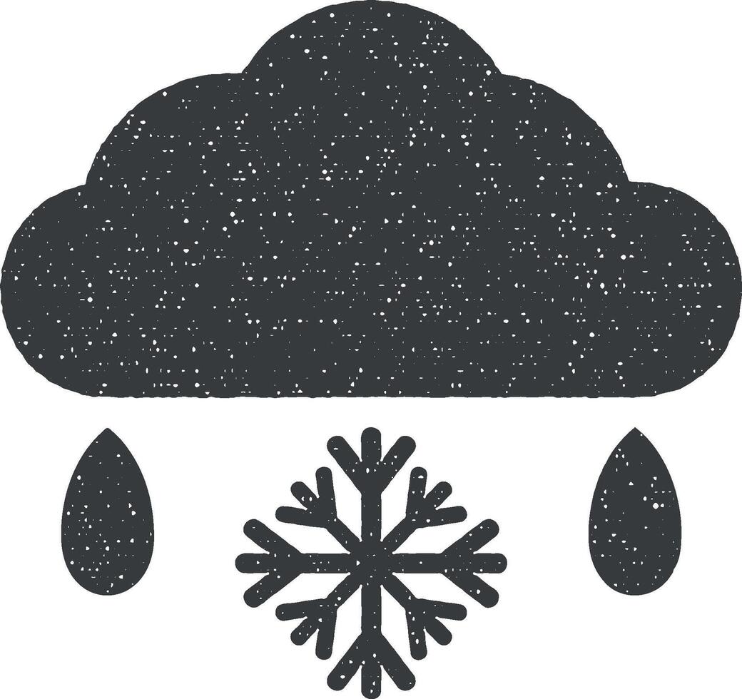 snöblandat regn, snö, moln vektor ikon illustration med stämpel effekt