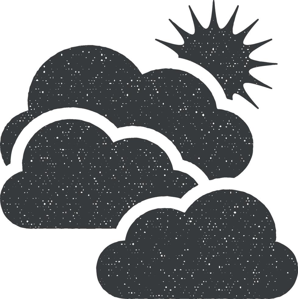 molnig, solig väder vektor ikon illustration med stämpel effekt