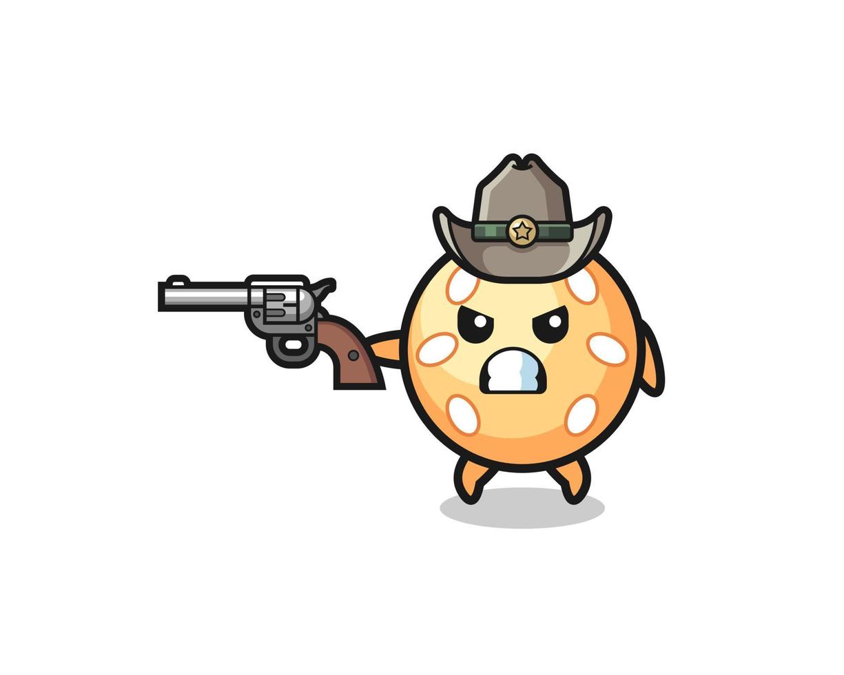 der Sesamball-Cowboy, der mit einer Waffe schießt vektor