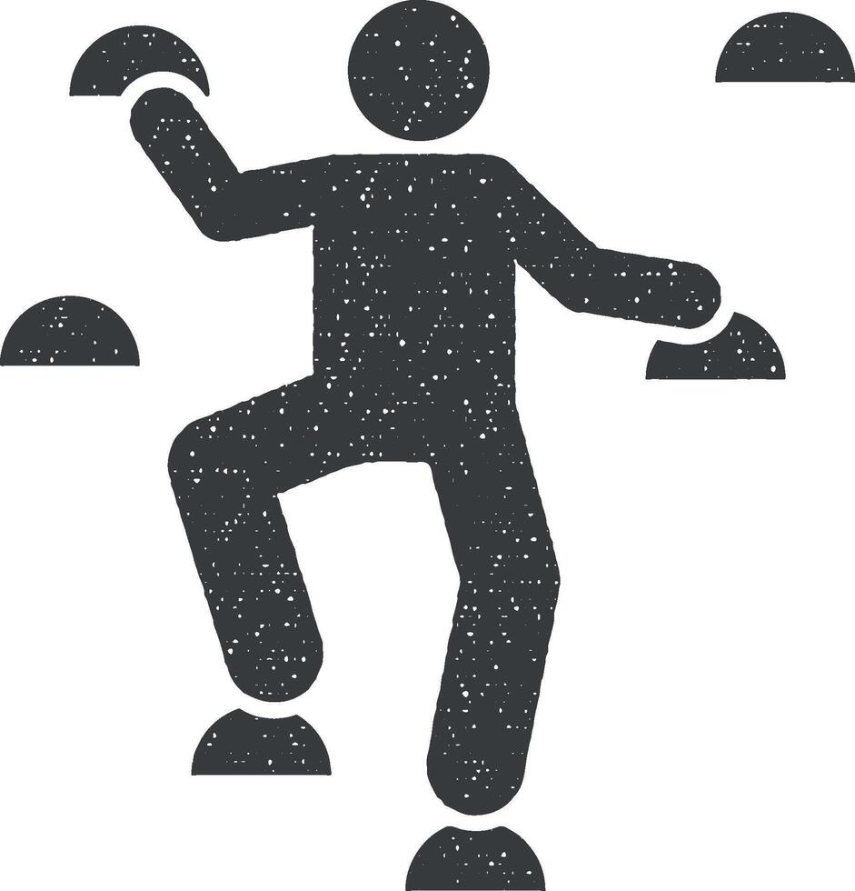 Mann Klettern Abenteuer Symbol Vektor Illustration im Briefmarke Stil