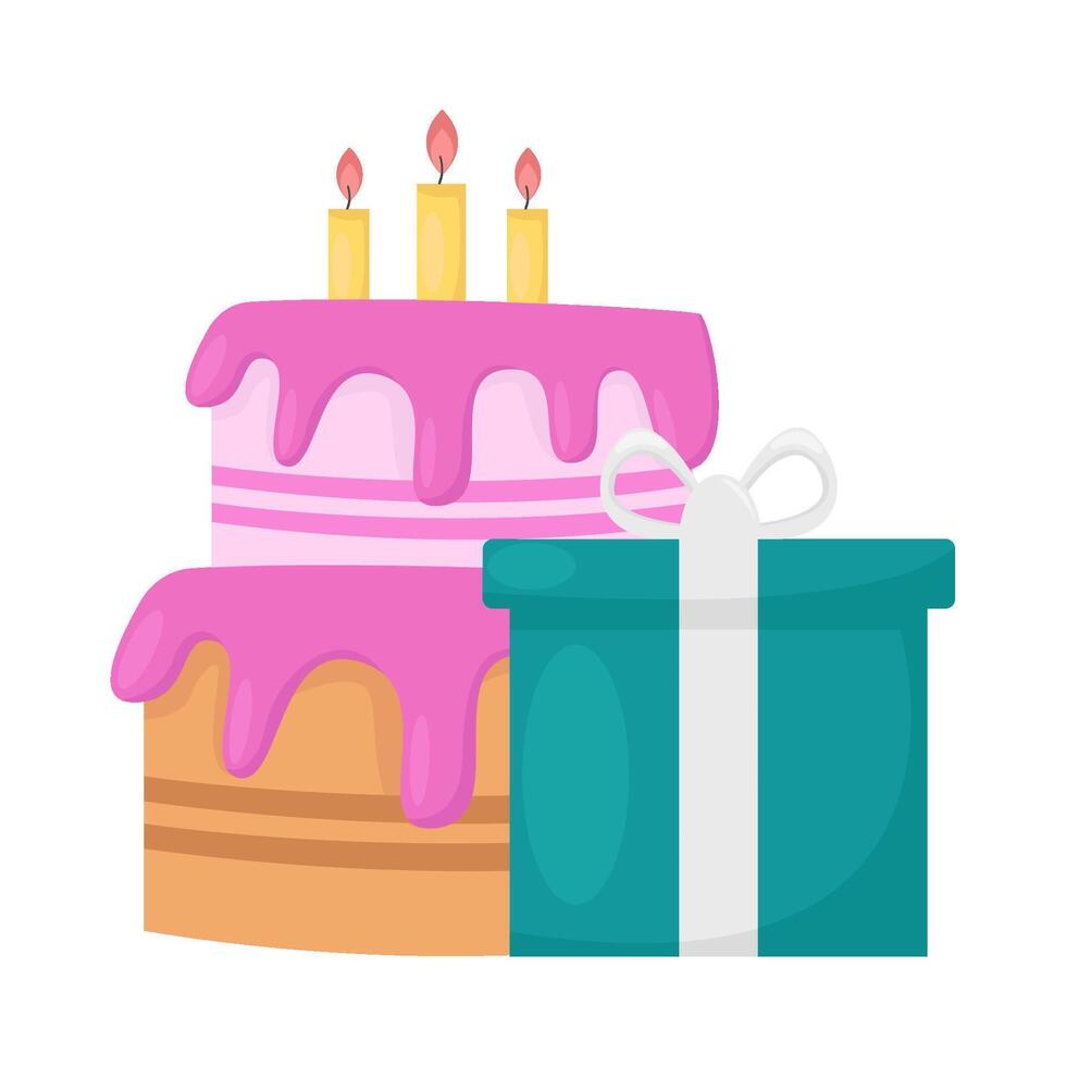 födelsedag kaka med gåva låda illustration vektor