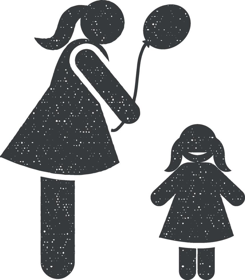 Nieder Syndrom, Erwachsene, Mädchen, glücklich Symbol Vektor Illustration im Briefmarke Stil