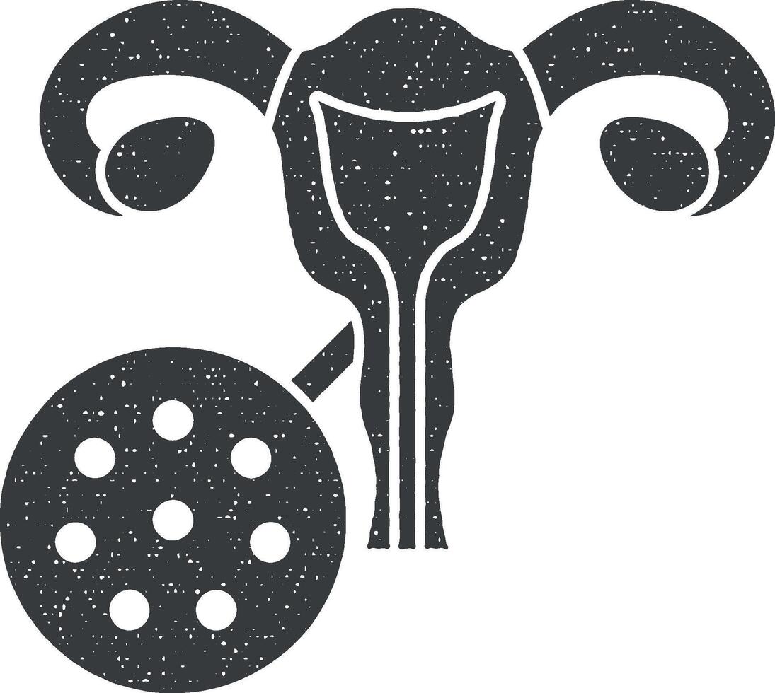 gynekologi problem, uterin ikon vektor illustration i stämpel stil