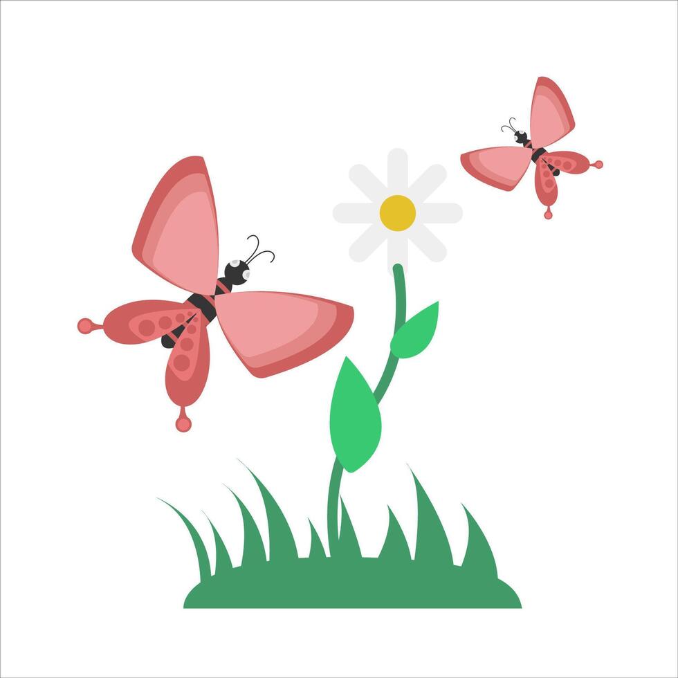 Schmetterling, Blume mit Gras Illustration vektor