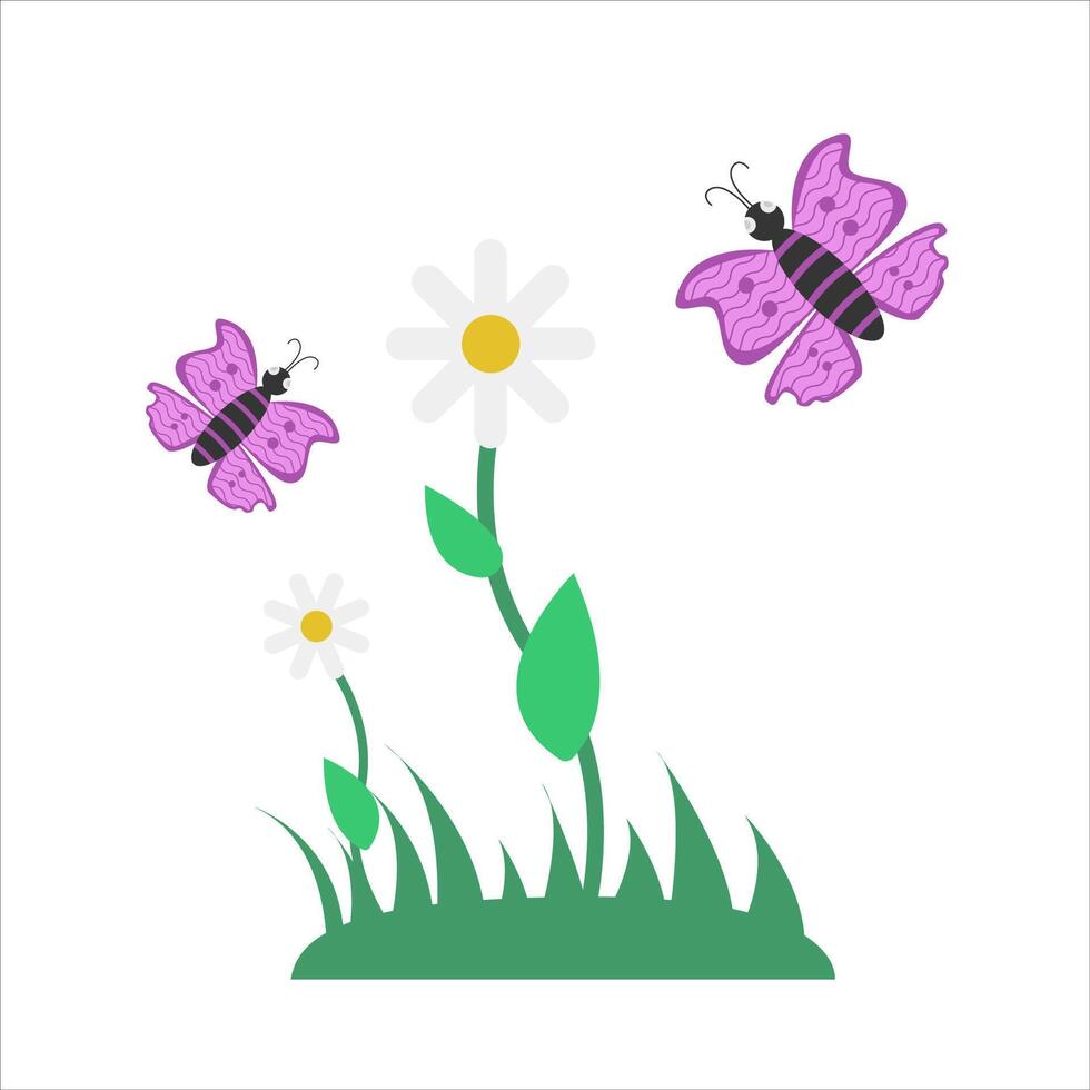 Schmetterling, Blume mit Gras Illustration vektor