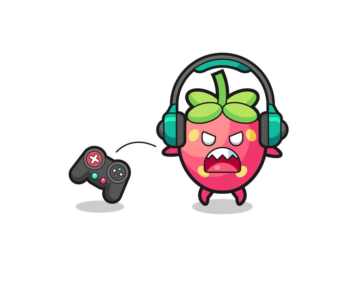 strawberry gamer maskot är arg vektor