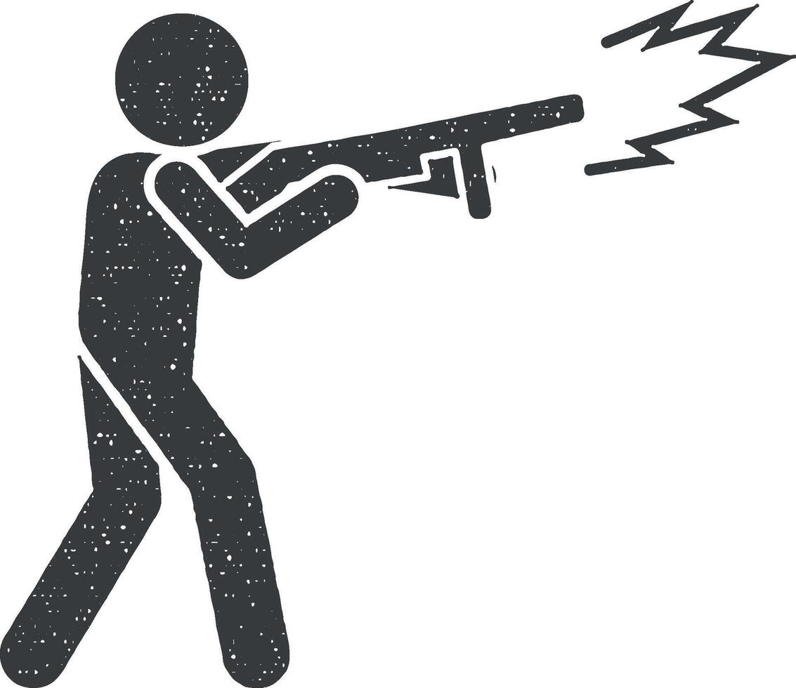 Mann Gewehr schießen Symbol Vektor Illustration im Briefmarke Stil