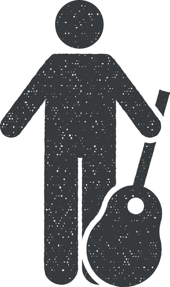 Gitarre, Mann, Objekt Symbol Vektor Illustration im Briefmarke Stil